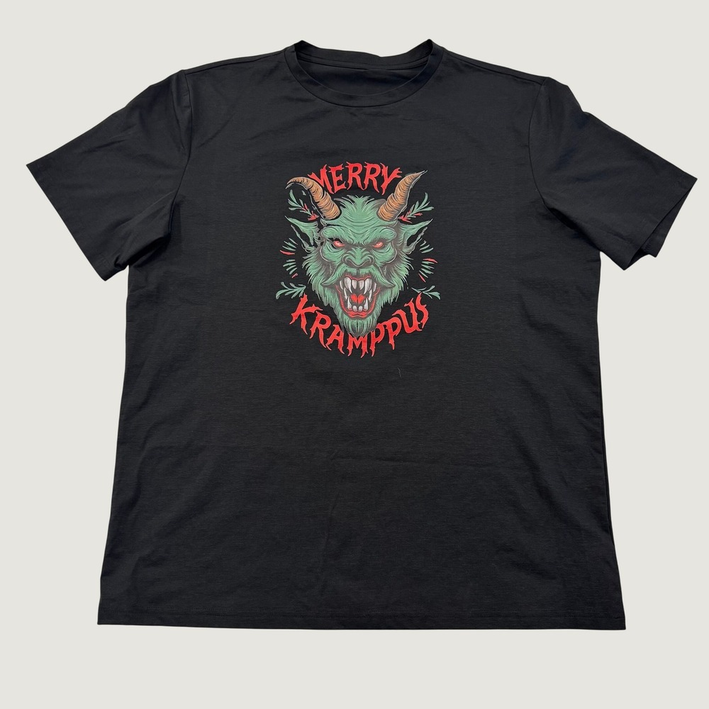 Merry Krampus T Shirt 0XL Black Holiday Graphic Horned Creature Short Sleeve